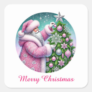 Festive pink Christmas customisable Santa Square Sticker