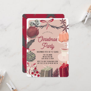 Festive Pink Christmas Holiday Dinner Party Invitation