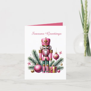 Festive pink Christmas nutcracker customisable Holiday Card