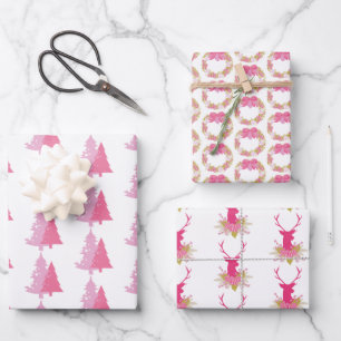 festive pink Christmas tiled pattern Wrapping Paper Sheet
