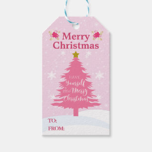 Festive Pink Christmas Tree Gift Tags