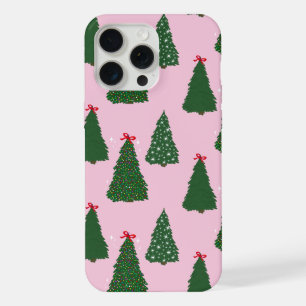 Festive Pink Christmas Tree Pattern iPhone 15 Pro Max Case