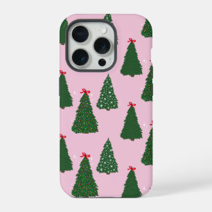 Festive Pink Christmas Tree Pattern iPhone 15 Pro Case