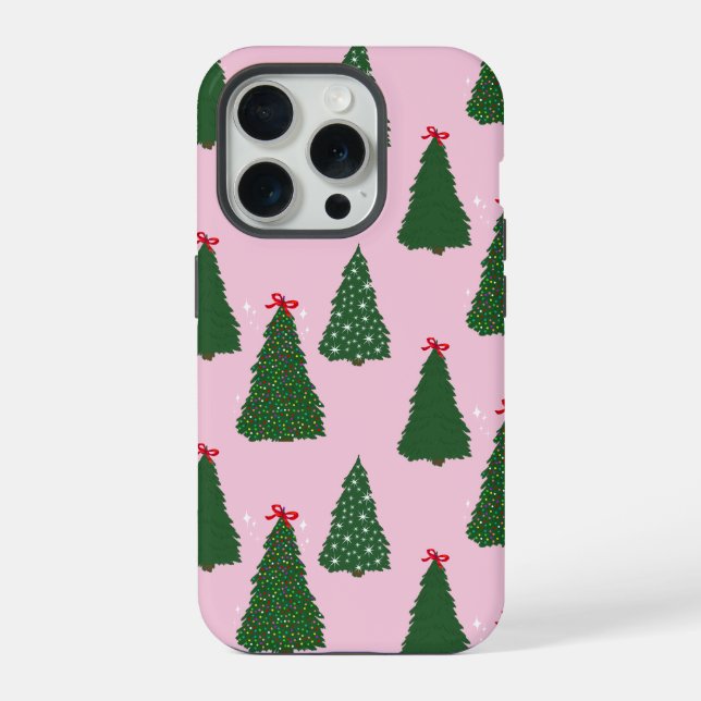 Festive Pink Christmas Tree Pattern iPhone Case (Back)