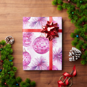Festive Pink Disco Balls Pattern Wrapping Paper
