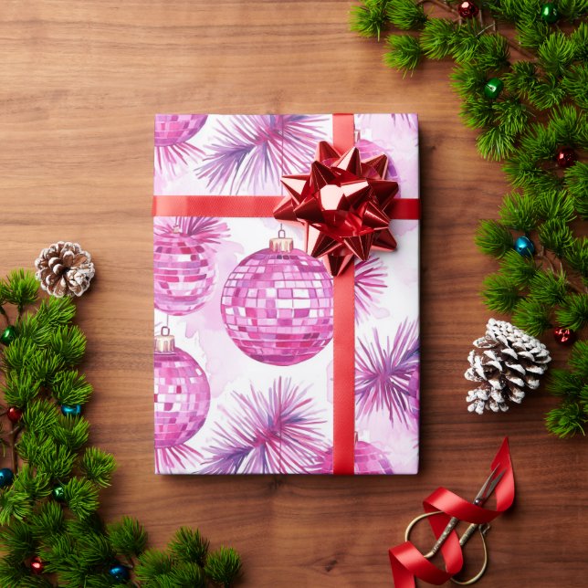 Festive Pink Disco Balls Pattern  Wrapping Paper (Holiday Gift)