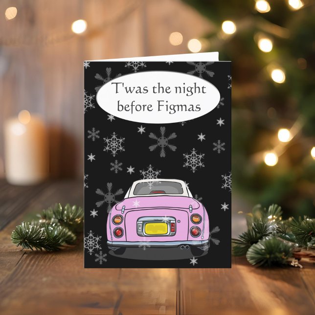 Festive Pink Figaro Car Christmas Card (Happy Fig-mas! A fun figgy themed christmas card to send to your car! (or your figgy loving friends))