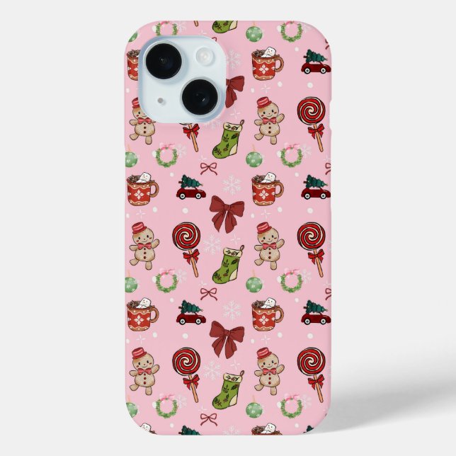 Festive Pink Gingerbread Christmas Phone Case (Back)