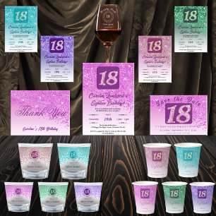 Festive Pink Glitter 18th Birthday Invitation