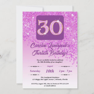 Festive Pink Glitter 30th Birthday Invitation