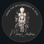 Festive Pink Gold Nutcracker Christmas Dark Classic Round Sticker<br><div class="desc">Indulge in the festive spirit with our Pink & Gold Merry Christmas Nutcracker Classic Round Sticker. This unique sticker is adorned with a charming nutcracker motif, cast in delightful shades of pink and gold. It's the perfect emblem of holiday cheer, ready to brighten up your belongings or be shared as...</div>