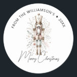 Festive Pink Gold Nutcracker Christmas Sticker<br><div class="desc">Indulge in the festive spirit with our Pink & Gold Merry Christmas Nutcracker Classic Round Sticker. This unique sticker is adorned with a charming nutcracker motif, cast in delightful shades of pink and gold. It's the perfect emblem of holiday cheer, ready to brighten up your belongings or be shared as...</div>