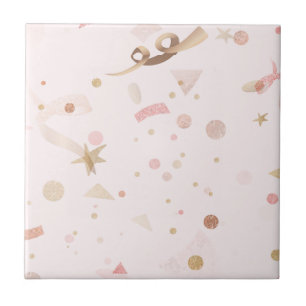 Festive Pink & Gold Pattern Ceramic Tile