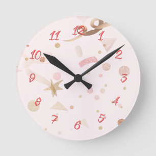 Festive Pink & Gold Pattern Round Clock