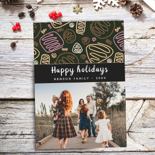 Festive Pink One line art Christmas Family Photo Holiday Card