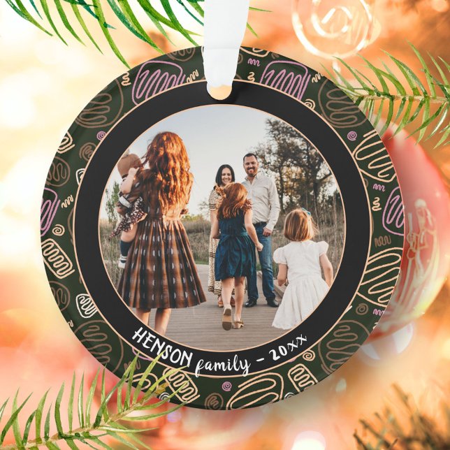 Festive Pink One line art Christmas Family Photo  Ornament (Creator Uploaded)