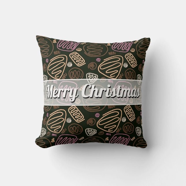 Festive Pink One Line Artistic Pattern Christmas Cushion (Front)