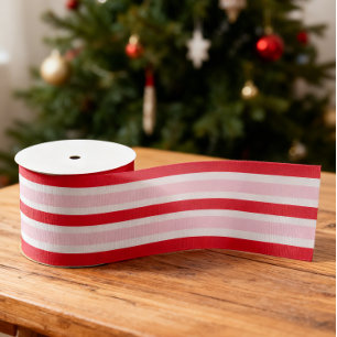 Festive Pink Red Stripes Christmas Grosgrain Ribbon
