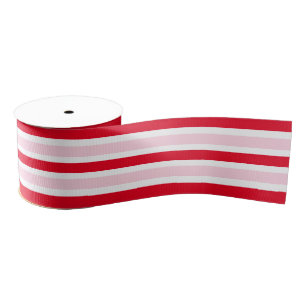 Festive Pink Red Stripes Christmas Grosgrain Ribbon