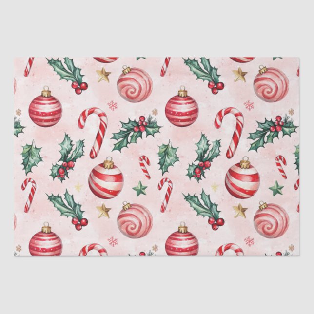 Festive Pink Red Vintage Christmas Tissue Paper (Front)