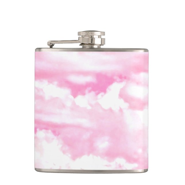 Festive Pink Rose Clouds Hip Flask (Front)