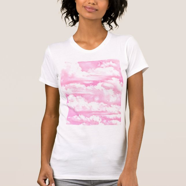 Festive Pink Rose Clouds T-Shirt (Front)