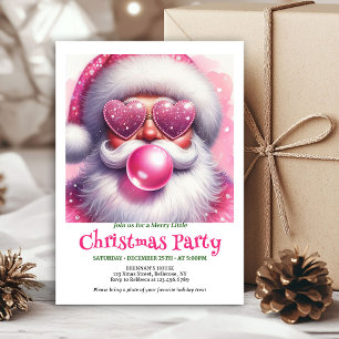 Festive Pink Santa Bubble Gum Funny Christmas  Invitation