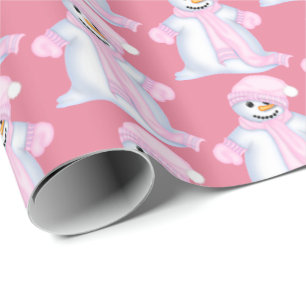 Festive pink snowman Christmas party tiled wrap Wrapping Paper