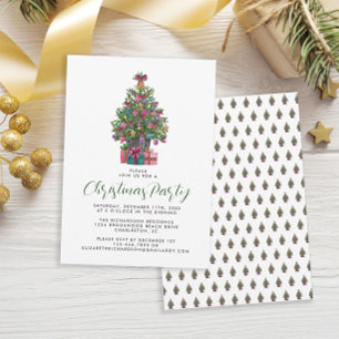 Festive Pink Whimsical Christmas Tree Party Invitation