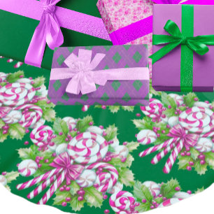 Festive Pink White Green Candy Cane Christmas Brushed Polyester Tree Skirt
