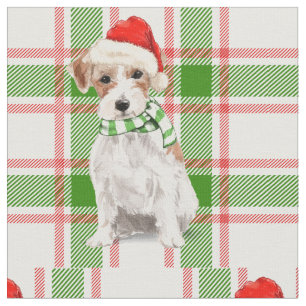 Festive Plaid and Jack Russell Terrier Christmas Fabric