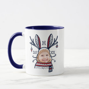 Festive Plaid Bunny Rabbit Character Photo Holiday Mug