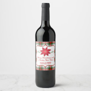 Festive Plaid Holiday Wine Label