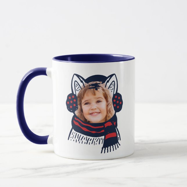 Festive Plaid Kitty Cat Character Photo Holiday Mug (Left)