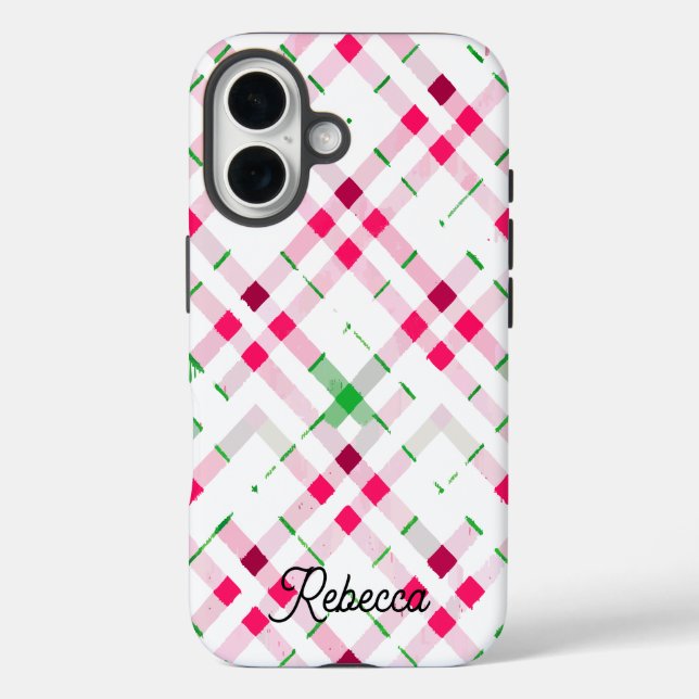 Festive Plaid Pattern Name Case-Mate iPhone Case (Back)