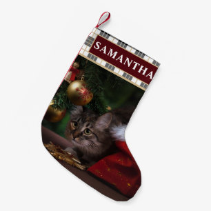 Festive Plaid Pet Cat Photo Christmas Stocking