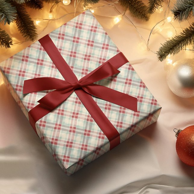 Festive Plaid Red Cream And Green Christmas Wrapping Paper Sheet (Creator Uploaded)
