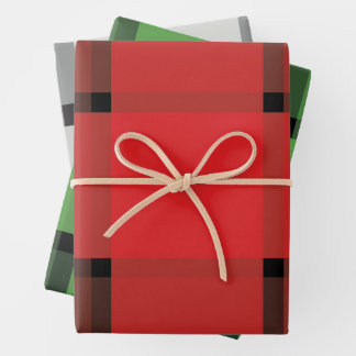 Festive Plaid Red Green Grey Christmas Gift Wrapping Paper Sheet