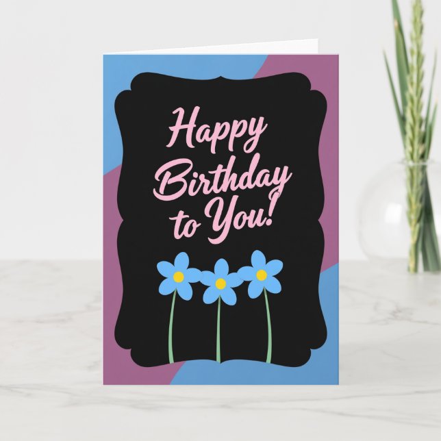 Festive Plaque Blue Flowers Card (Front)