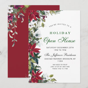 Festive Poinsettia Christmas Holiday Open House Invitation