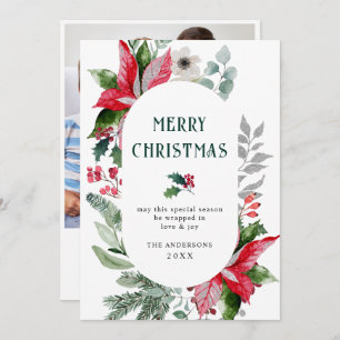 Festive Poinsettia Christmas Mistletoe Photo Holiday Card