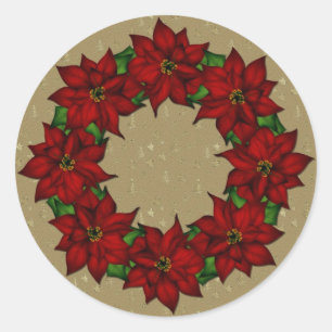 Festive Poinsettia Design Classic Round Sticker