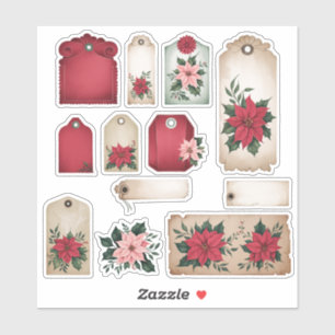 Festive Poinsettia Floral Ephemera Sticker Sheet