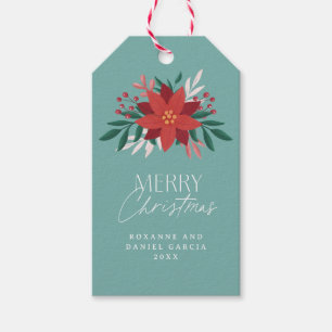 Festive Poinsettia Flowers Christmas  Gift Tags