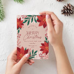 Festive Poinsettia Flowers Christmas  Holiday Card<br><div class="desc">This Christmas card features a border of hand-drawn Poinsettia florals and leaves in red and green. This festive holiday card will send your family and friends warm Christmas greetings. The "Merry Christmas" text is not editable, but the rest of the text is. The back of the card can also be...</div>