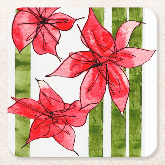 Festive Poinsettia Holiday Coaster (Front)