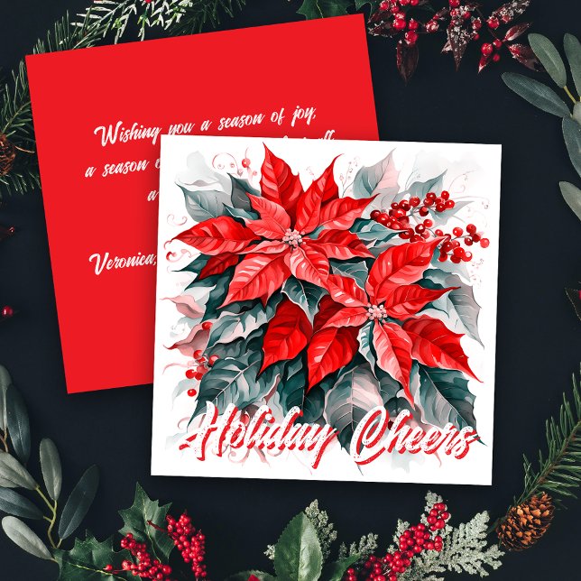 Festive Poinsettia Holiday Greetings Flat Card (Creator Uploaded)