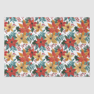 Festive Poinsettia Retro Christmas  Tissue Paper