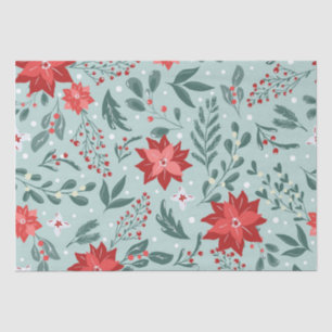 Festive Poinsettias and Holly Berries Christmas  Tissue Paper