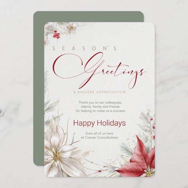 Festive Poinsettias Business Seasons Greetings  Invitation (Front/Back)